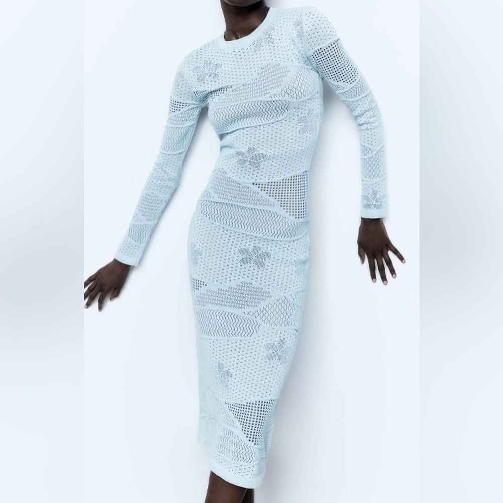 Zara Pointelle Knitted Dress NWT